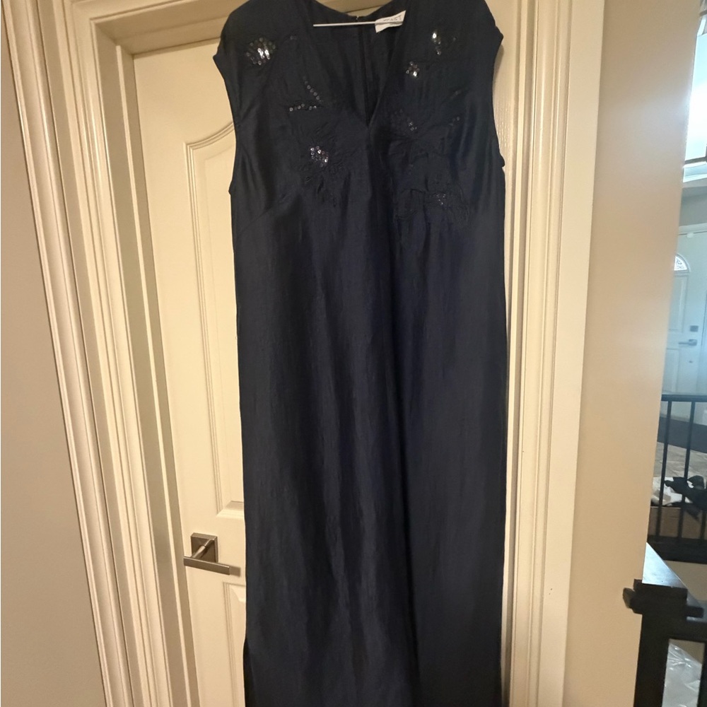 Navy Embroidered Sleeveless Maxi Dress